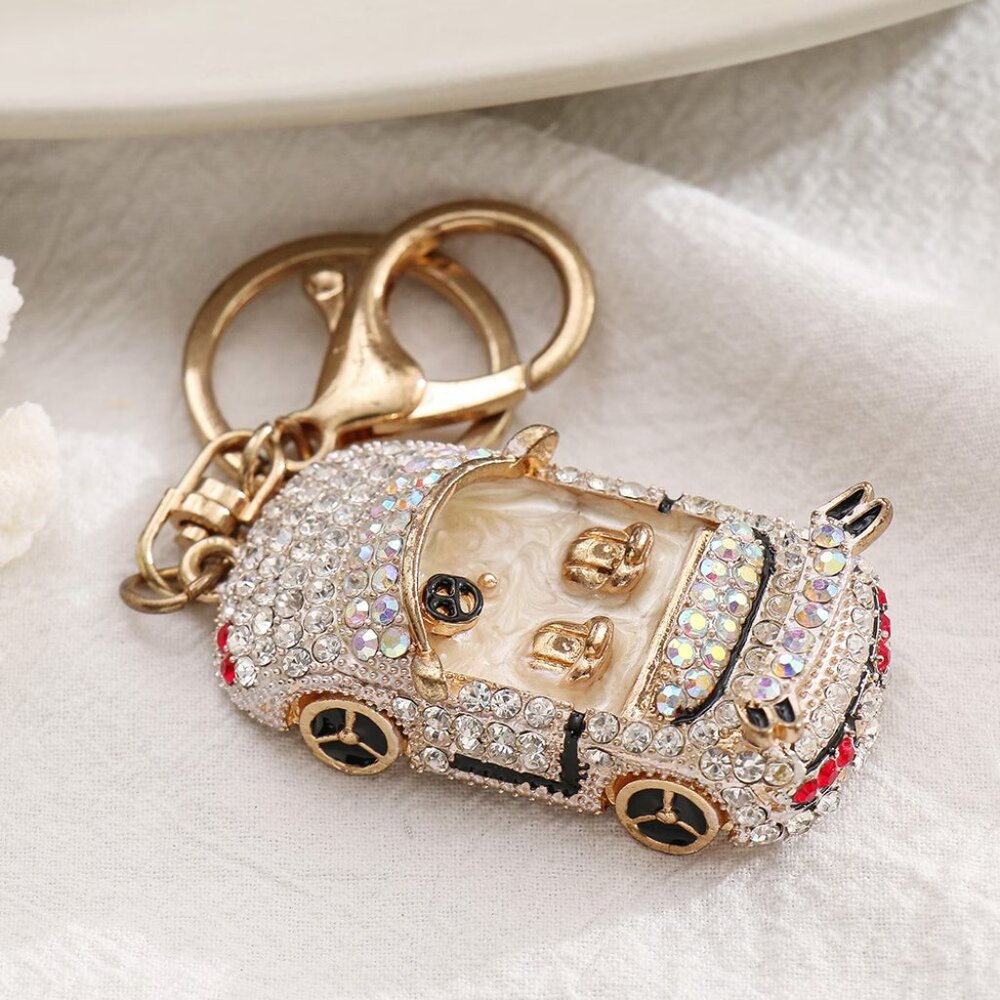 Gold Crystal Car Key Holder Bag Charm Mercedes convertible red tail lights